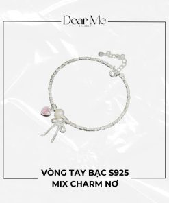 Vòng Tay Bạc S925 Nữ Dear Me Hạt Vỡ Mix Charm Nơ,Lắc Tay Trái Tim Hồng Điểm Trai Nước Ngọt Nữ Tính Dành Cho Nữ TB1
